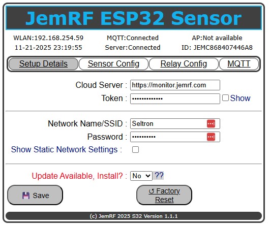 WiFi Sensor Update Available