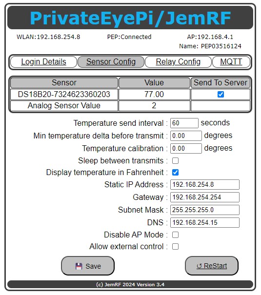 WiFi Sensor Configuration