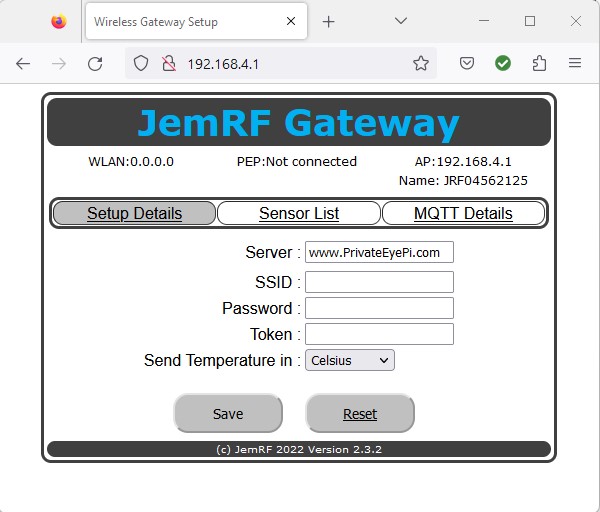 WiFi GW Setup Page