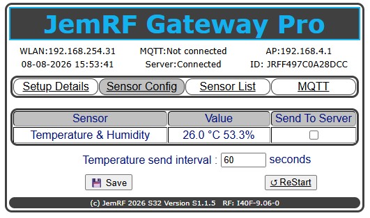 WiFi Gateway Pro Sensor Config